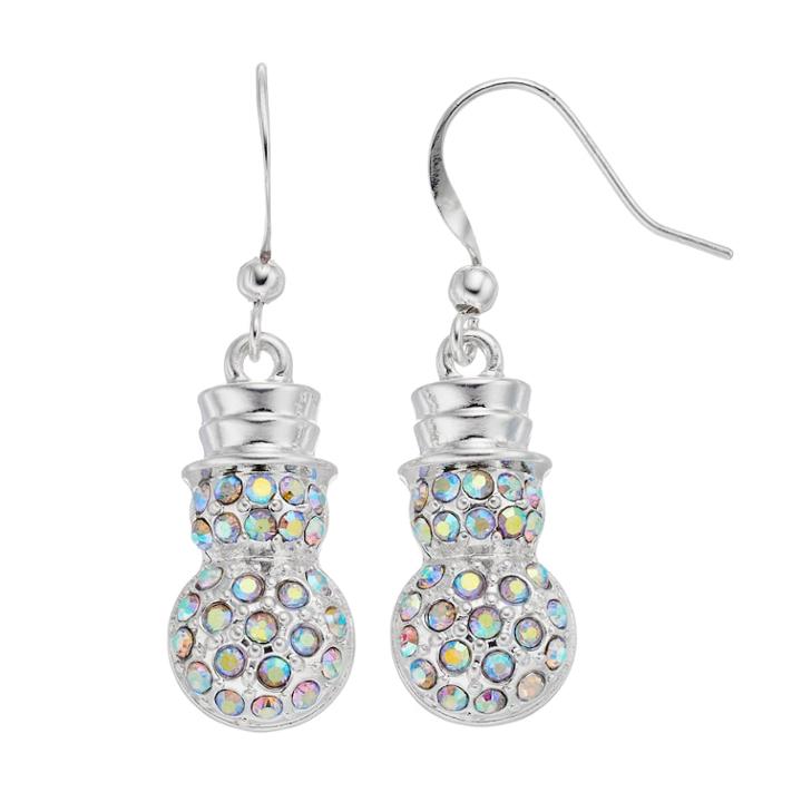 Simulated Aurora Borealis Snowman Nickel Free Drop Earrings, Women's, Multicolor