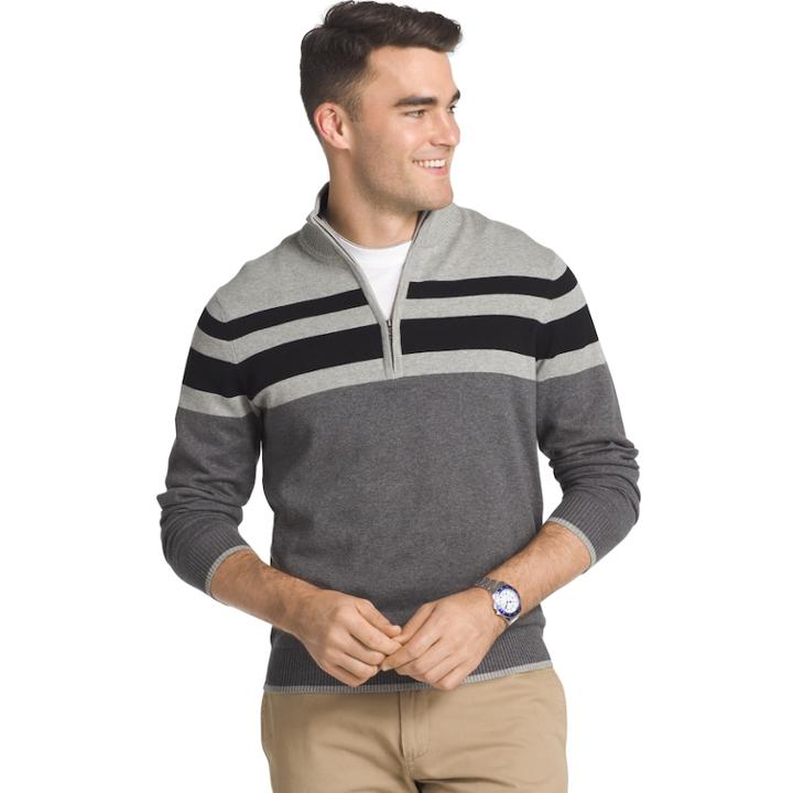 Men's Izod Regular-fit Striped Quarter-zip Pullover, Size: Xl, Black