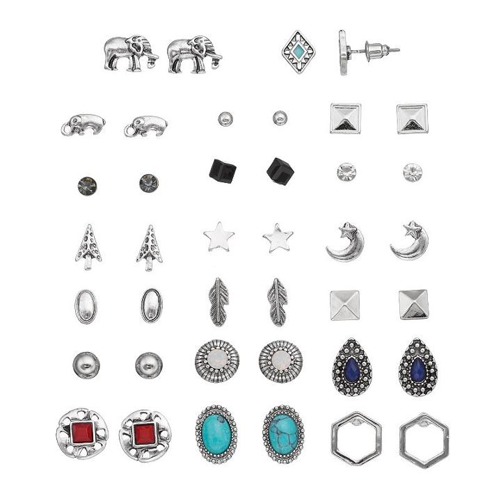 Mudd&reg; Elephant, Star, Feather & Simulated Turquoise Nickel Free Stud Earring Set, Women's, Multicolor