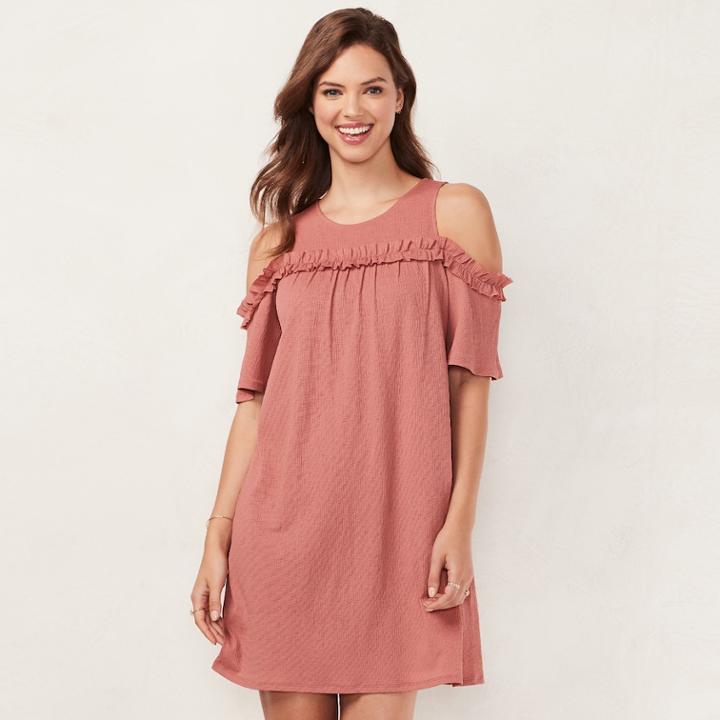 Women's Lc Lauren Conrad Ruffle Cold-shoulder Dress, Size: Medium, Med Pink