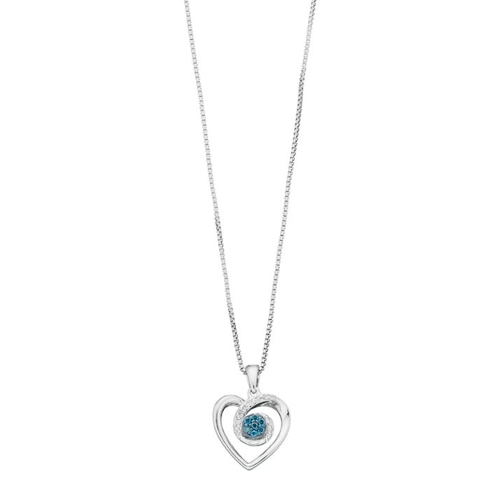 Sterling Silver 1/10 Carat T.w. Blue & White Diamond Heart Pendant, Women's