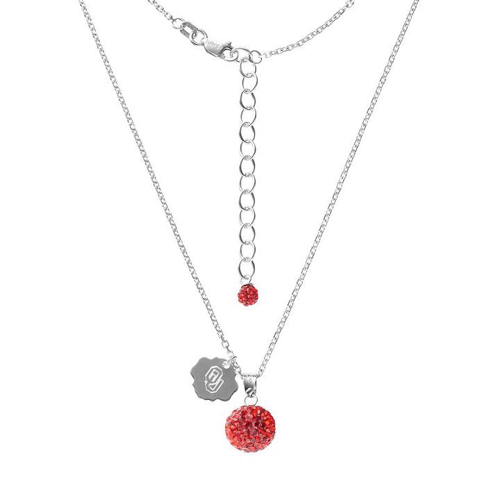 Oklahoma Sooners Crystal Sterling Silver Team Logo & Ball Pendant Necklace, Women's, Size: 18, Red