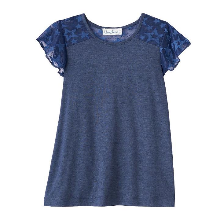 Girls 7-16 Cloud Chaser Patterned Flutter Sleeve Tee, Girl's, Size: Medium, Blue Other