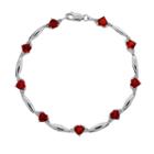 Sterling Silver Garnet And Diamond Accent Heart Bracelet, Women's, Size: 7.5, Red