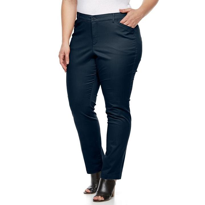 Plus Size Gloria Vanderbilt Anita Twill Straight-leg Pants, Women's, Size: 18 - Regular, Blue