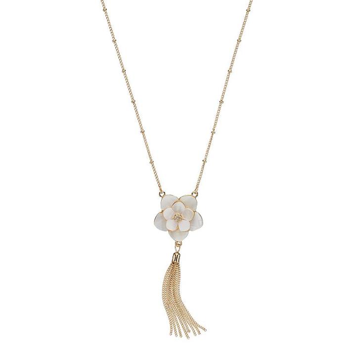 Lc Lauren Conrad Long Mother-of-pearl Flower Tassel Necklace, Women's, White Oth