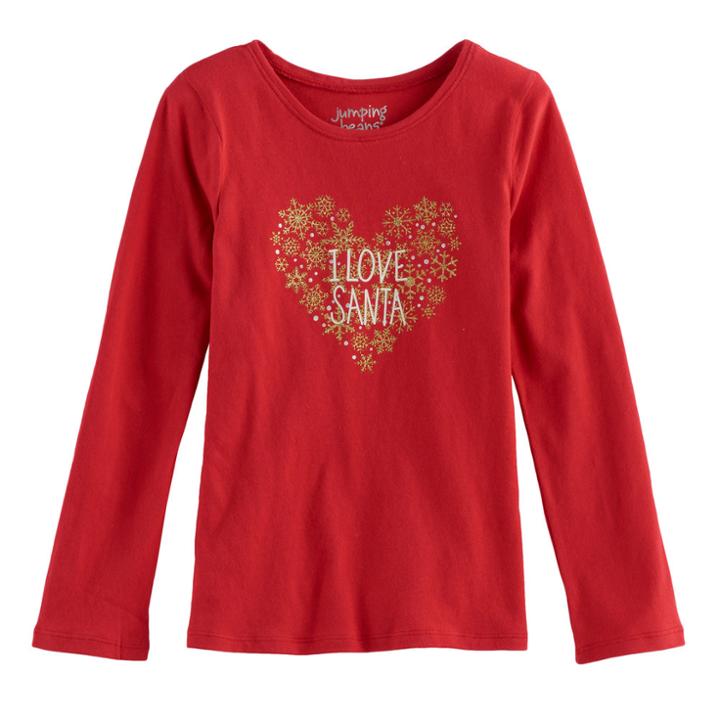 Girls 4-10 Jumping Beans&reg; Holiday Long-sleeved Tee, Size: 8, Med Red