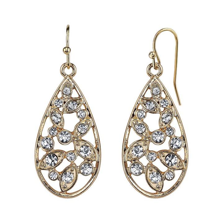 1928 Simulated Crystal Cluster Openwork Teardrop Earrings, Women's, White