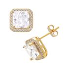 14k Gold Over Silver Plate Cubic Zirconia Square Frame Stud Earrings, Women's, Yellow