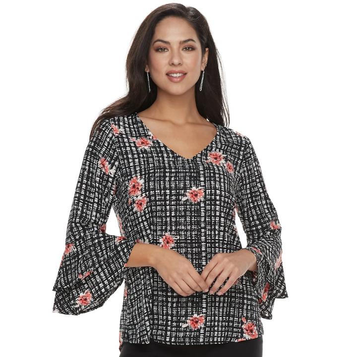 Women's Apt. 9&reg; Tiered Bell Sleeve Top, Size: Xs, Black
