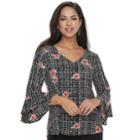 Women's Apt. 9&reg; Tiered Bell Sleeve Top, Size: Xs, Black