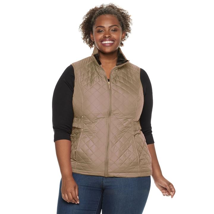 Plus Size Weathercast Quilted Velour-lined Vest, Women's, Size: 1xl, White