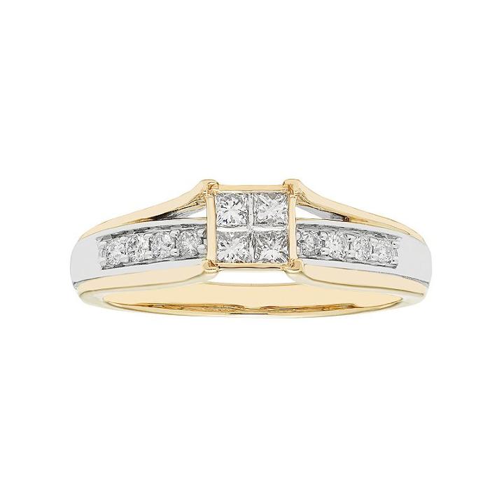 10k Gold 1/3 Carat T.w. Diamond Square Engagement Ring, Women's, Size: 10, White