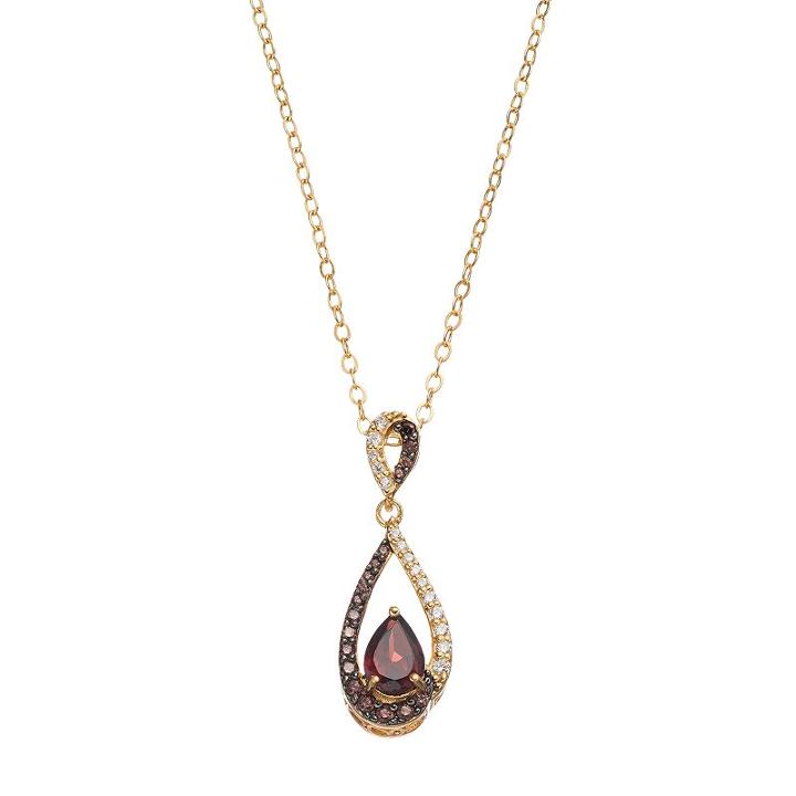 14k Gold Over Silver Garnet & Cubic Zirconia Teardrop Pendant Necklace, Women's, Size: 18, Red