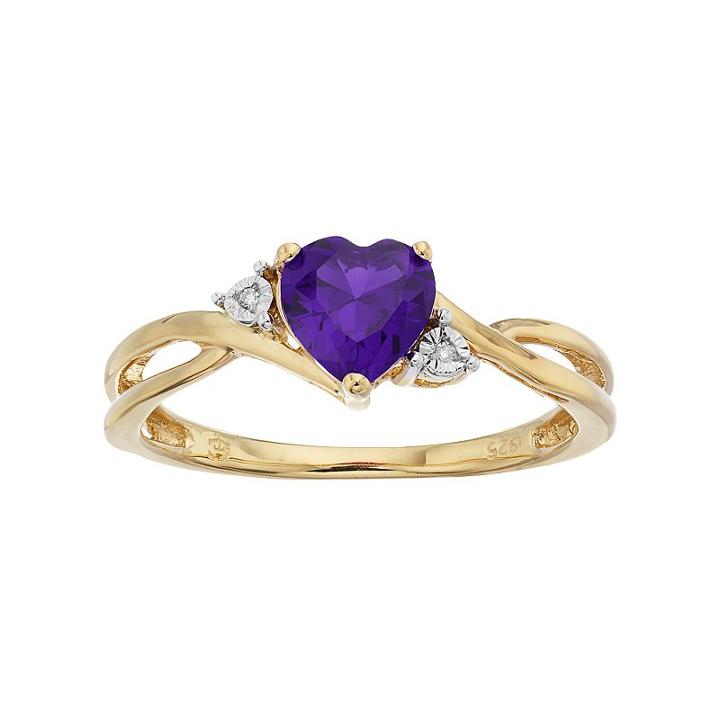 10k Gold Amethyst & Diamond Accent Swirl Heart Ring, Women's, Size: 8, Purple