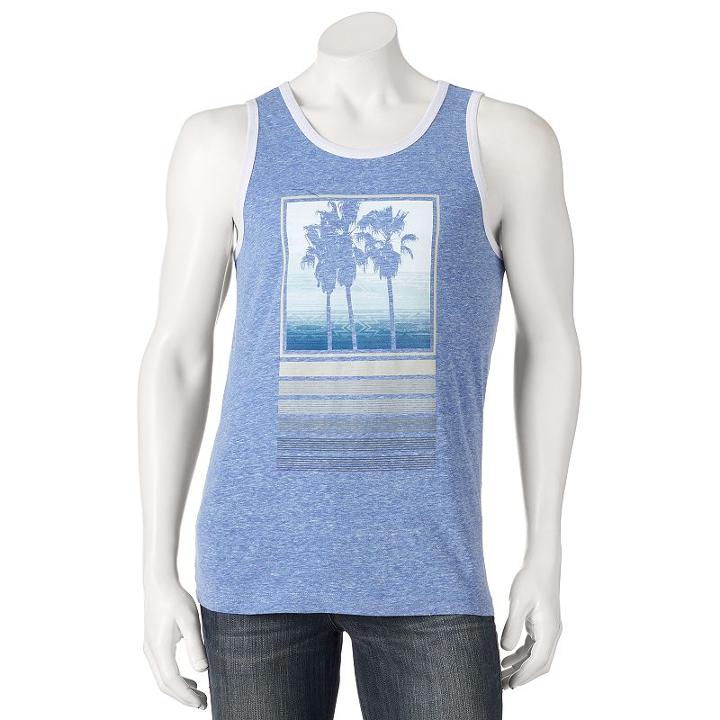 Men's Palm Trees Tank Top, Size: Medium, Med Blue