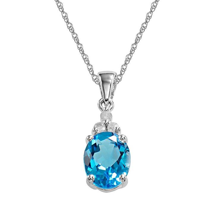 10k White Gold Blue Topaz And Diamond Accent Pendant, Women's, Size: 18