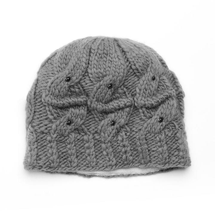 Sijjl Women's Beaded Cable-knit Wool Beanie, Grey