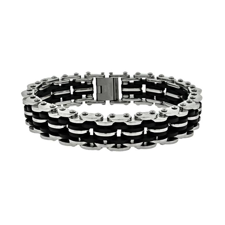 Lynx Stainless Steel Bicycle Chain Bracelet - Men, Size: 8.25, Grey