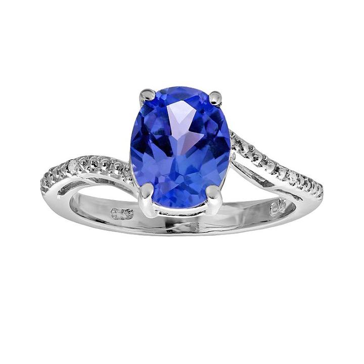 Sterling Silver Lab-created Sapphire And Diamond Accent Oval Ring, Women's, Size: 5, Blue