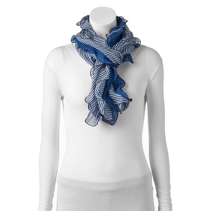 Women's Chaps Stripes & Dots Double Ruffle Scarf, Blue (navy)