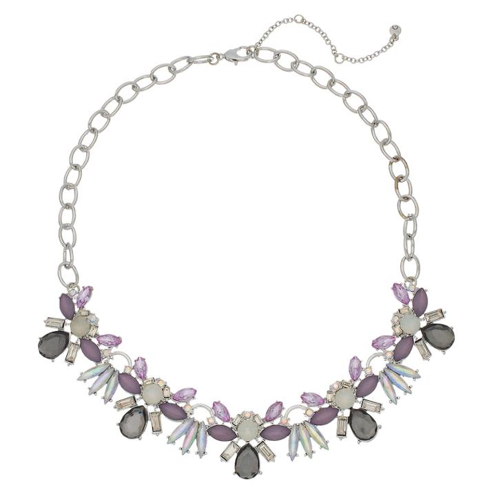 Simulated Stone Cluster Statement Necklace, Women's, Grey