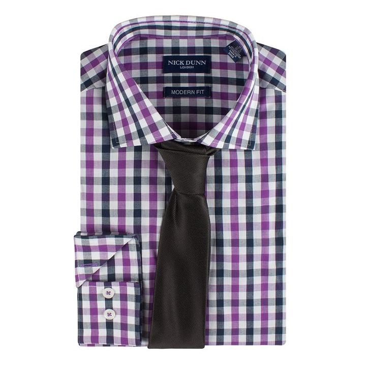 Men's Nick Dunn Modern-fit Patterned Easy-care Spread-collar Dress Shirt & Tie Set, Size: Xl-34/35, Purple