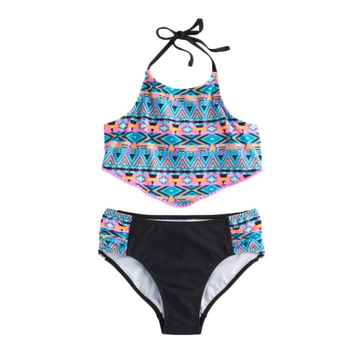 Girls 7-16 So&reg; Tribal Print 2-pc. Swimsuit Set, Size: 7-8, Brt Blue
