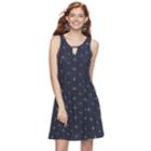 Juniors' Mudd&reg; Print Keyhole Fit & Flare Dress, Teens, Size: Xl, Blue