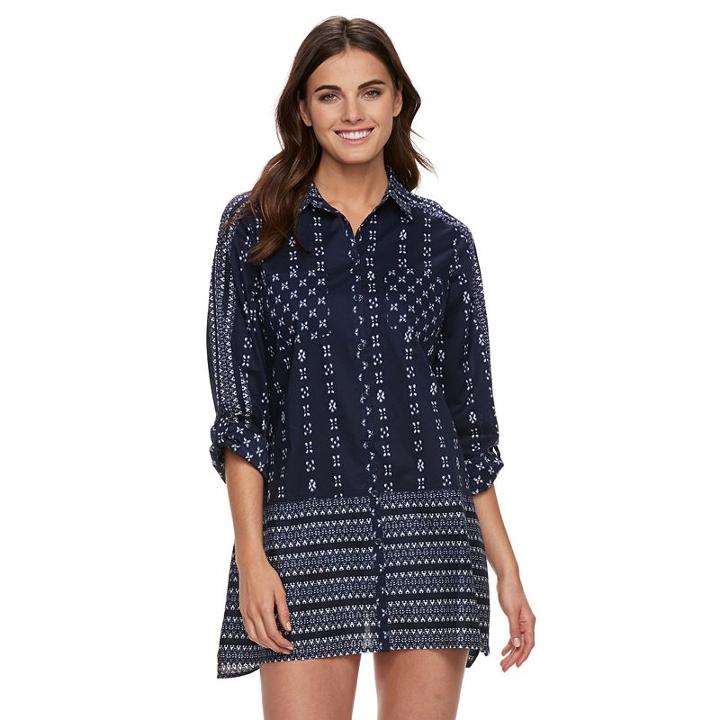 Women's Apt. 9&reg; Roll-tab Slubbed Cover-up, Size: Small, Blue