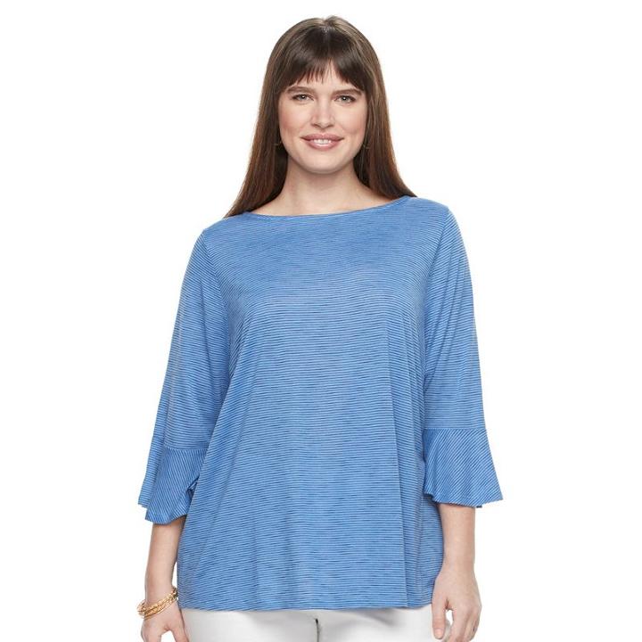 Plus Size Apt. 9&reg; Bell Sleeve Boatneck Tee, Women's, Size: 2xl, Blue (navy)