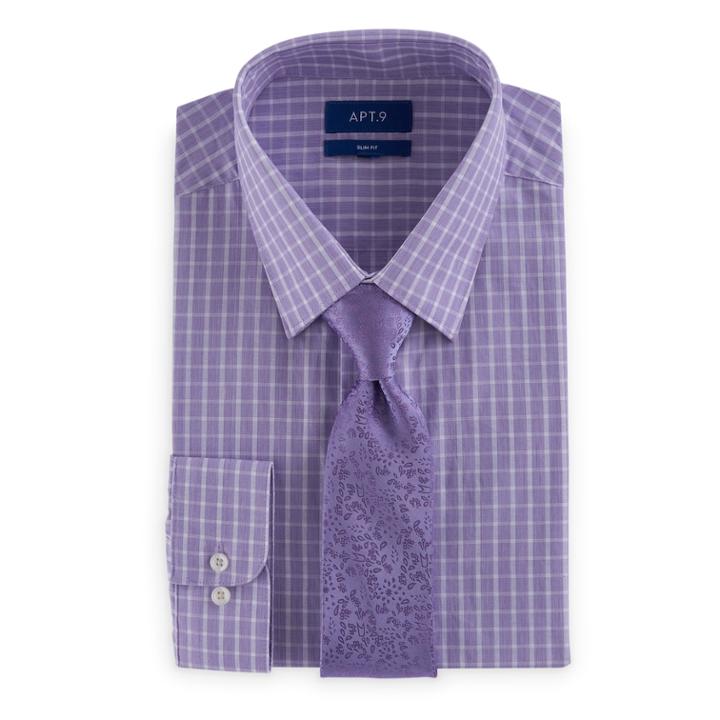 Men's Apt. 9&reg; Slim-fit Stretch Spread-collar Dress Shirt & Tie Set, Size: M-32/33, Purple