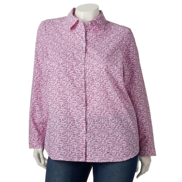 Plus Size Croft & Barrow&reg; Printed Oxford Shirt, Women's, Size: 1xl, Med Pink