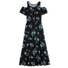 Girls 7-16 & Plus Size Cold-shoulder Printed Maxi Dress, Size: S/7-8, Black