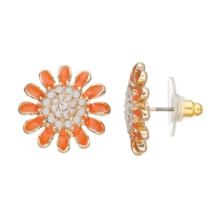 Orange Flower Nickel Free Stud Earrings, Women's, Orange Oth