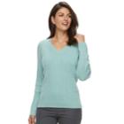 Women's Croft & Barrow&reg; Essential Cable Knit V-neck Sweater, Size: Medium, Turquoise/blue (turq/aqua)