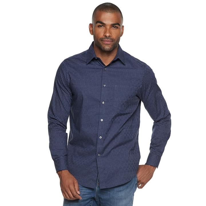 Men's Apt. 9&reg; Stretch No-iron Woven Button-down Shirt, Size: Large, Dark Blue