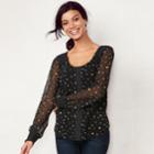 Women's Lc Lauren Conrad Smocked Swiss Dot Top, Size: Xl, Black