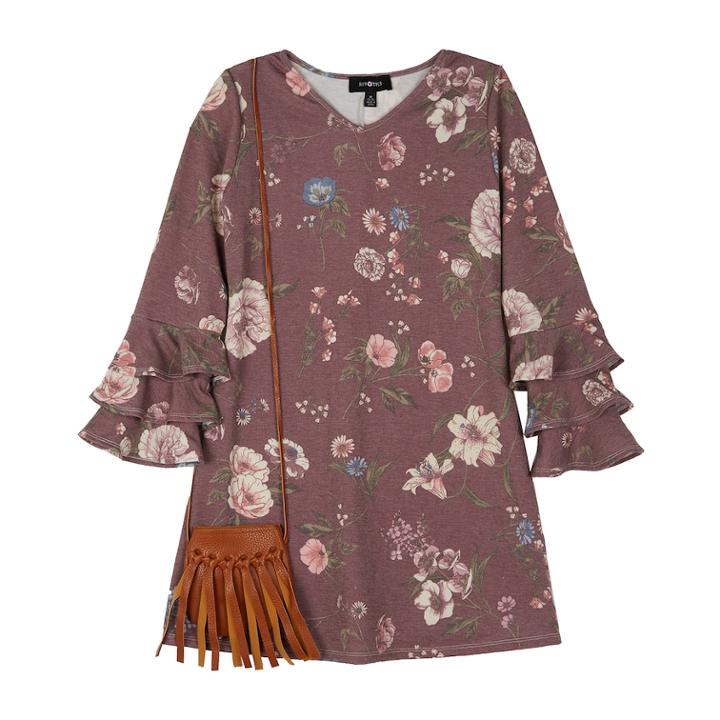 Girls 7-16 Iz Amy Byer Floral Knit Swing Dress With Purse, Size: Medium, Pink (mauve)