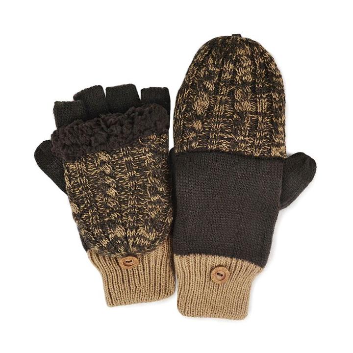Muk Luks Colorblock Cable-knit Convertible Mittens - Men, Brown
