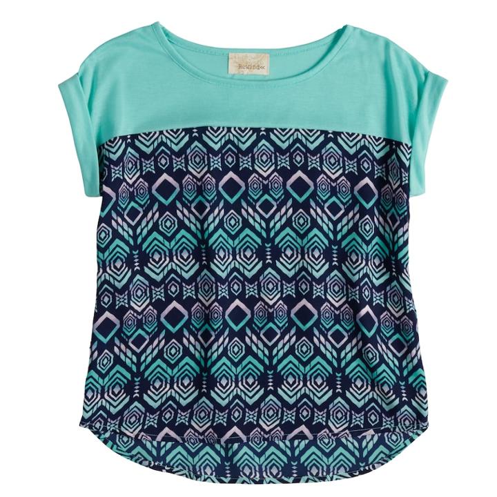 Girls 7-16 Rewind Rolled Cuff Sleeves Top, Size: Medium, Turquoise/blue (turq/aqua)