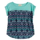 Girls 7-16 Rewind Rolled Cuff Sleeves Top, Size: Medium, Turquoise/blue (turq/aqua)