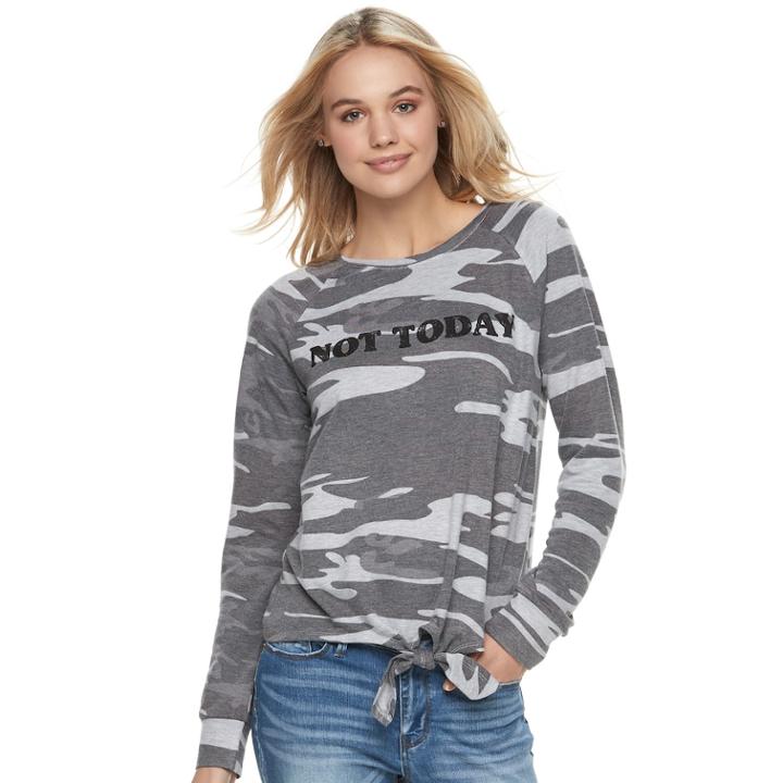 Juniors' Awake Camo Not Today Graphic Top, Teens, Size: Xs, Med Grey