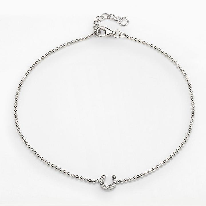 Sophie Miller Sterling Silver Cubic Zirconia Horseshoe Anklet, Women's, Size: 9.50, White