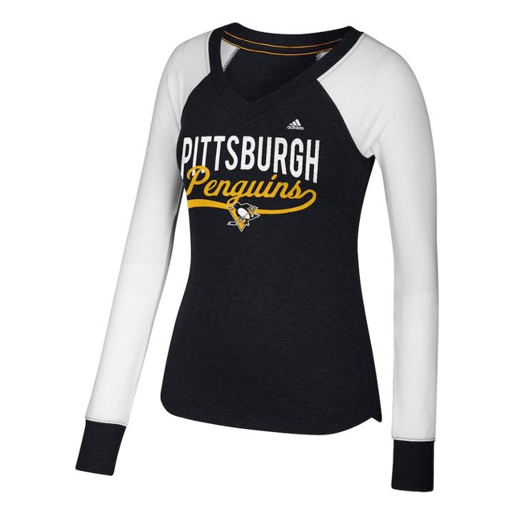 Women's Adidas Pittsburgh Penguins Constructed Raglan Tee, Size: Xxl, Grey (charcoal)