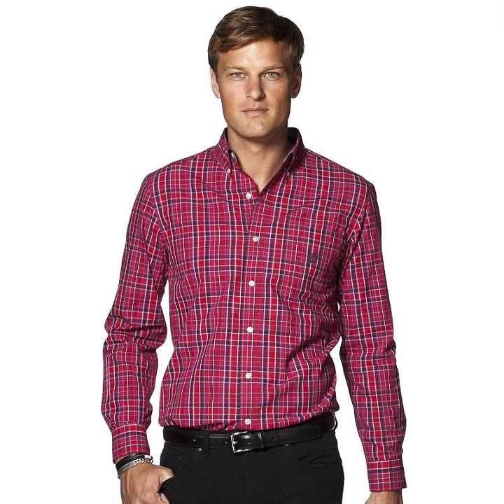 Men's Chaps Linear Plaid Button-down Shirt, Size: Large, Red
