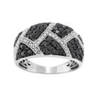 1 Carat T.w. Black And White Diamond Sterling Silver Geometric Ring, Women's, Size: 7