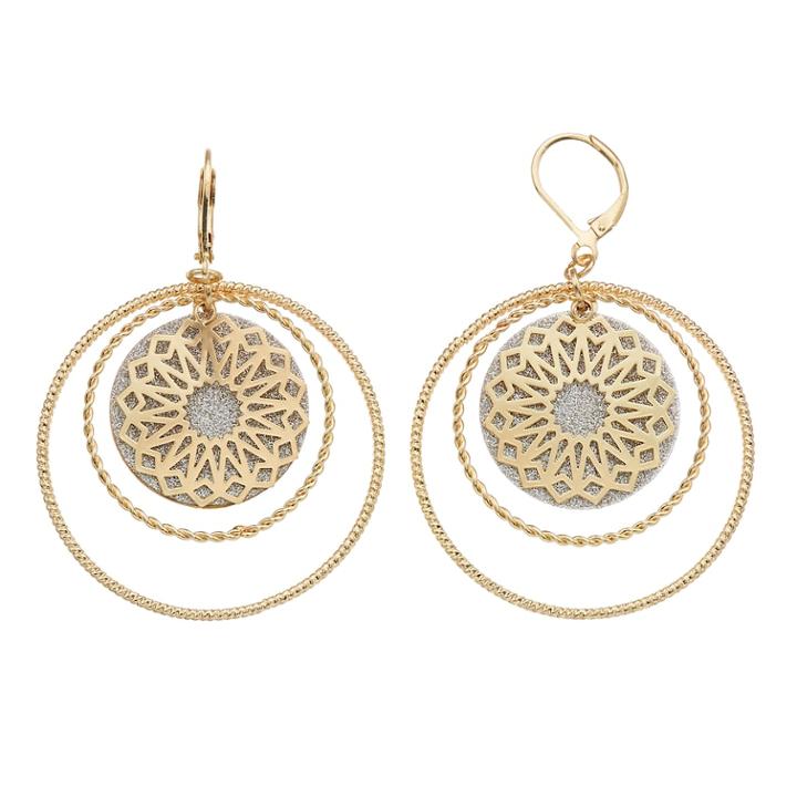 Two Tone Glittery Nickel Free Filigree Drop Earrings, Women's, Gold