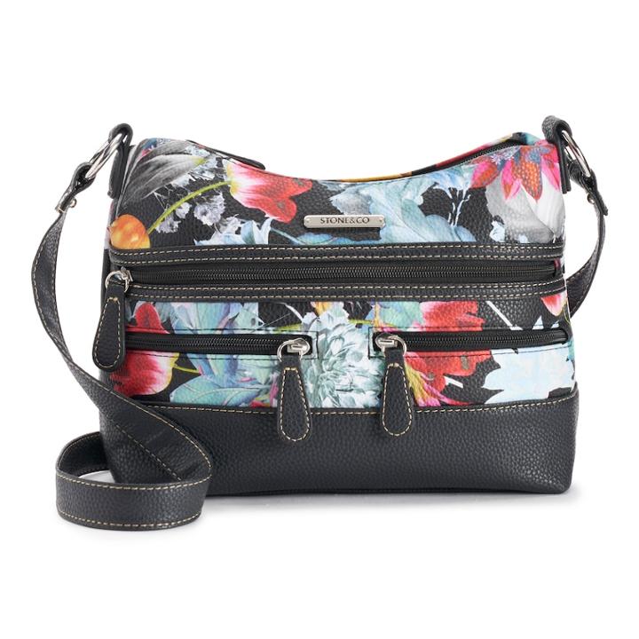 Stone & Co. Irene Floral Pebbled Leather Hobo Bag, Women's, Grey (charcoal)