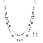 Long Black Beaded Double Strand Necklace & Drop Earring Set, Women's
